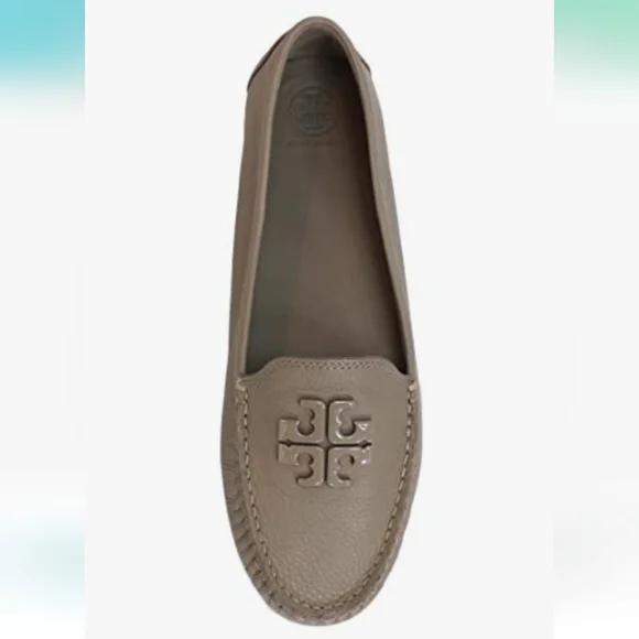Tory Burch Tan Moccasin Flats with Logo Detail - Picture 1 of 8